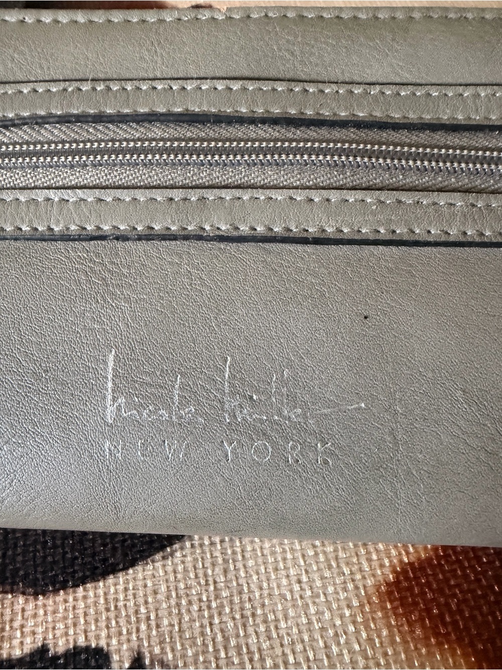 Nicole Miller Light Gray Leather Zip Wallet